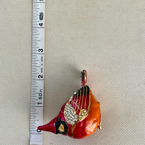 CARDINAL BIRD container covered with rhinestones and sporting a gold beak - Picture 9 of 9